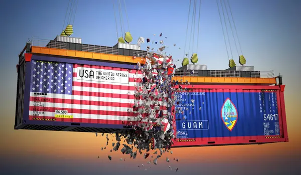 ABD ve Guam bayraklı kargo konteynerleri - 3 boyutlu illüstrasyon