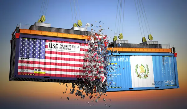 ABD ve Guatemala bayraklı kargo konteynerleri - 3 boyutlu illüstrasyon