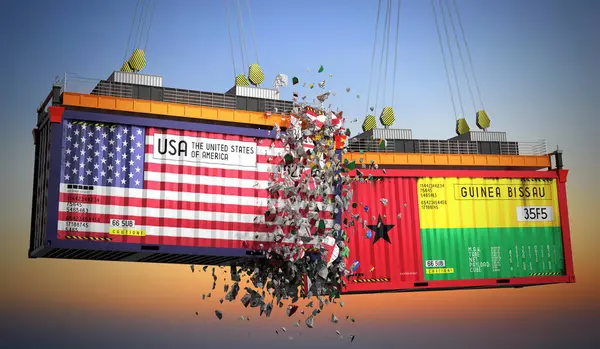 ABD ve Gine Bissau bayraklı kargo konteynerleri - 3 boyutlu illüstrasyon