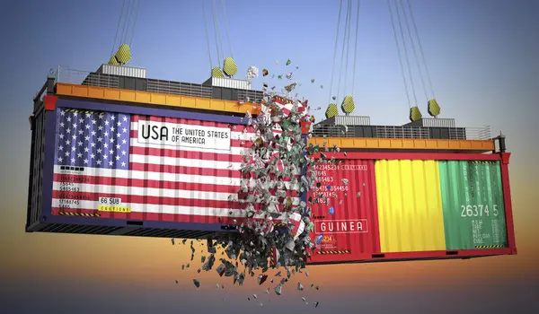 ABD ve Gine bayraklı kargo konteynerleri - 3 boyutlu illüstrasyon