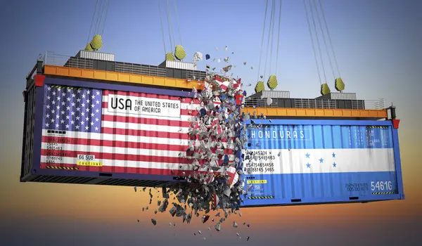 ABD ve Honduras bayraklı kargo konteynerleri - 3 boyutlu illüstrasyon
