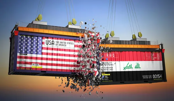 ABD ve Irak bayraklı kargo konteynerleri - 3D illüstrasyon