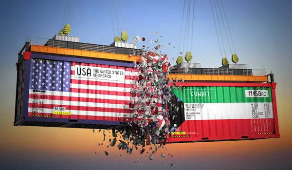 ABD ve Kuveyt bayraklı kargo konteynerleri - 3 boyutlu illüstrasyon