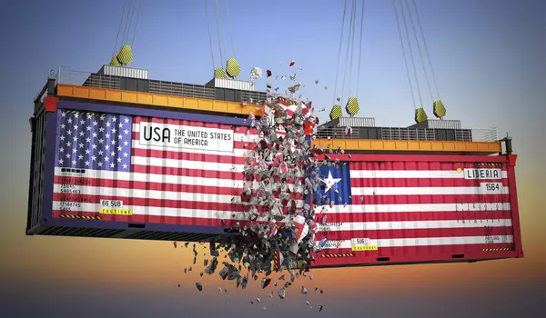 ABD ve Liberya bayraklı kargo konteynerleri - 3 boyutlu illüstrasyon