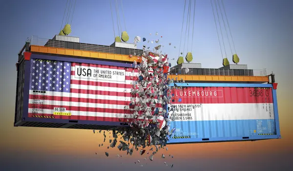 ABD ve Lüksemburg bayraklı kargo konteynerleri - 3 boyutlu illüstrasyon