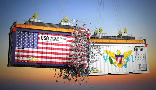 ABD ve Amerikan Virjin Adaları bayraklı kargo konteynerleri - 3D illüstrasyon