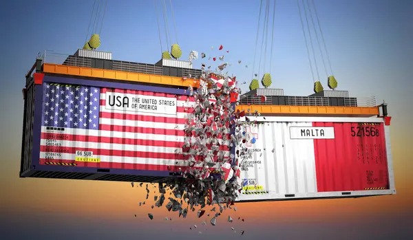 ABD ve Malta bayraklı kargo konteynerleri - 3 boyutlu illüstrasyon