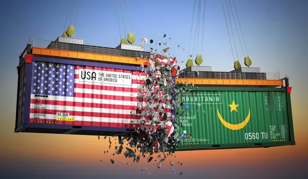ABD ve Moritanya bayraklı kargo konteynerleri - 3 boyutlu illüstrasyon