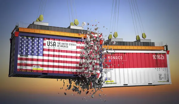 ABD ve Monako bayraklı kargo konteynerleri - 3 boyutlu illüstrasyon