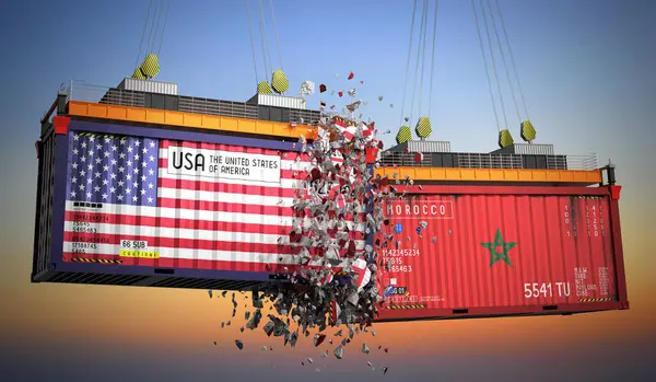 ABD ve Fas bayraklı kargo konteynerleri - 3 boyutlu illüstrasyon