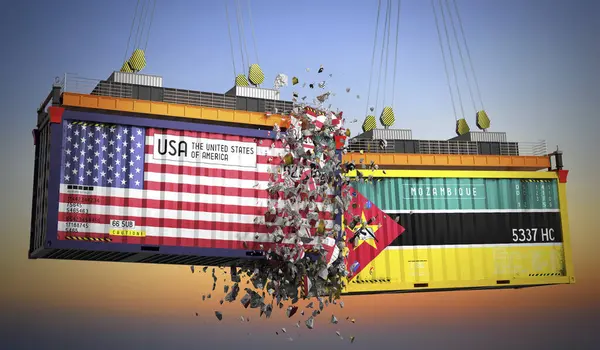 ABD ve Mozambik bayraklı kargo konteynerleri - 3 boyutlu illüstrasyon