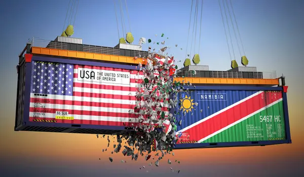 ABD ve Namibya bayraklı kargo konteynerleri - 3 boyutlu illüstrasyon