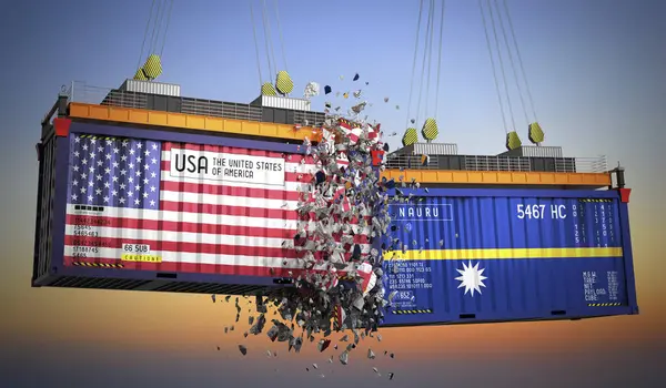 ABD ve Nauru bayraklı kargo konteynerleri - 3 boyutlu illüstrasyon