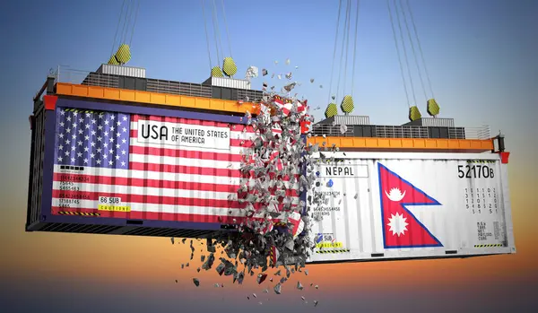 ABD ve Nepal bayraklı kargo konteynerleri - 3 boyutlu illüstrasyon