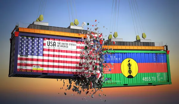 ABD ve Yeni Kaledonya bayraklı kargo konteynerleri - 3 boyutlu illüstrasyon