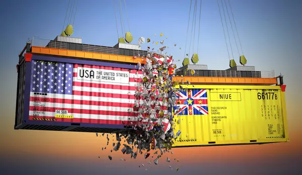 ABD ve Niue bayraklı kargo konteynerleri - 3 boyutlu illüstrasyon