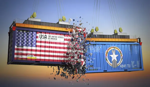 ABD ve Kuzey Mariana Adaları bayraklı kargo konteynerleri - 3D illüstrasyon