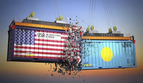 ABD ve Palau bayraklı kargo konteynerleri - 3 boyutlu illüstrasyon