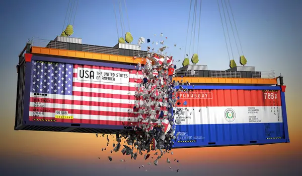 ABD ve Paraguay bayraklı kargo konteynerleri - 3D illüstrasyon