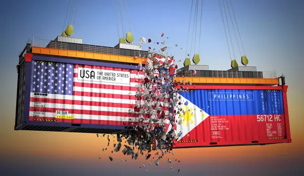 ABD ve Filipinler bayraklı kargo konteynerleri - 3D illüstrasyon