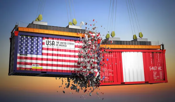 ABD ve Peru bayraklı kargo konteynerleri - 3 boyutlu illüstrasyon