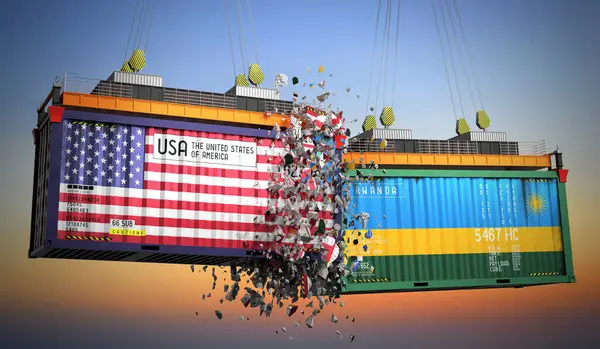 ABD ve Ruanda bayraklı kargo konteynerleri - 3 boyutlu illüstrasyon