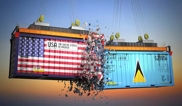 ABD ve Saint Lucia bayraklı kargo konteynerleri - 3 boyutlu illüstrasyon