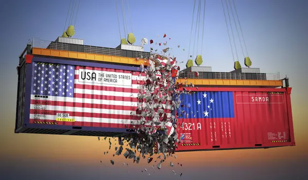 ABD ve Samoa bayraklı kargo konteynerleri - 3 boyutlu illüstrasyon
