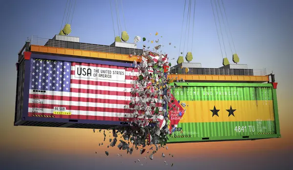 ABD ve Sao Tome ve Principe bayraklı kargo konteynerleri - 3 boyutlu illüstrasyon