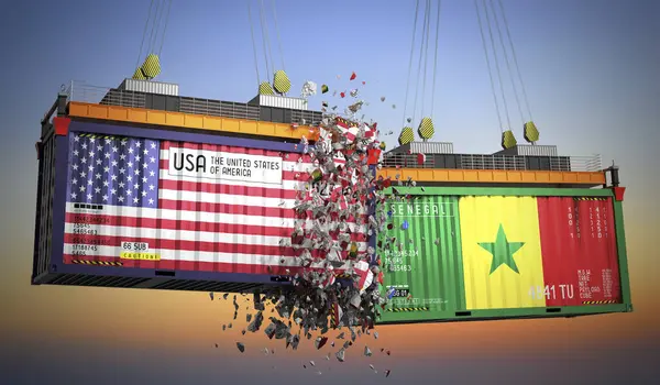 ABD ve Senegal bayraklı kargo konteynerleri - 3 boyutlu illüstrasyon