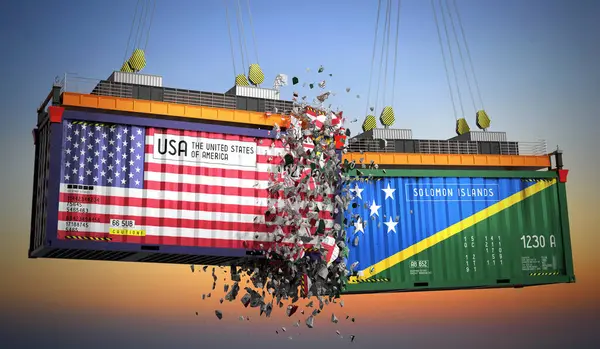 ABD ve Solomon Adaları bayraklı kargo konteynerleri - 3 boyutlu illüstrasyon