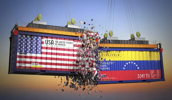 ABD ve Venezuela bayraklı kargo konteynerleri - 3 boyutlu illüstrasyon