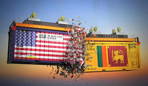 ABD ve Sri Lanka bayraklı kargo konteynerleri - 3 boyutlu illüstrasyon