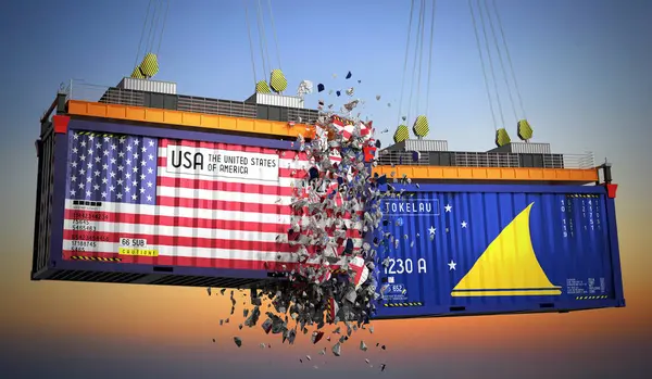 ABD ve Tokelau bayraklı kargo konteynerleri - 3 boyutlu illüstrasyon