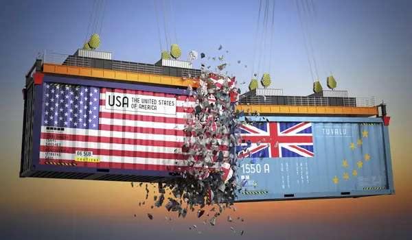 ABD ve Tuvalu bayraklı kargo konteynerleri - 3 boyutlu illüstrasyon