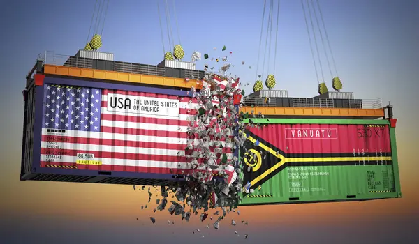ABD ve Vanuatu bayraklı kargo konteynerleri - 3 boyutlu illüstrasyon