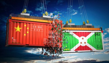 Çin ve Burundi bayraklı kargo konteynerleri - 3 boyutlu illüstrasyon