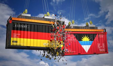 Almanya, Antigua ve Barbuda 'nın bayraklı kargo konteynerleri - 3D illüstrasyon
