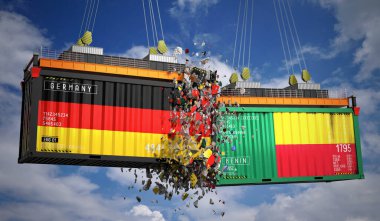 Almanya ve Benin 'in bayraklı kargo konteynerleri - 3 boyutlu illüstrasyon