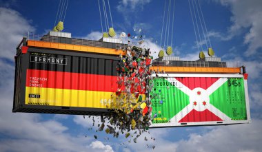 Almanya ve Burundi bayraklı kargo konteynerleri - 3 boyutlu illüstrasyon