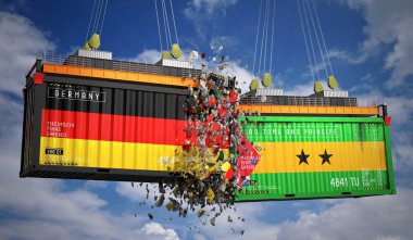 Almanya ve Sao Tome ve Principe bayraklı kargo konteynerleri - 3 boyutlu illüstrasyon