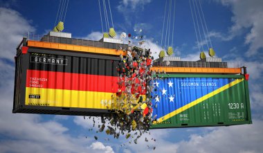 Almanya ve Solomon Adaları bayraklı kargo konteynerleri - 3 boyutlu illüstrasyon