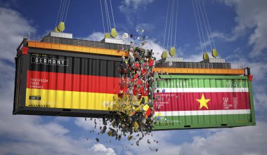 Almanya ve Surinam bayraklı kargo konteynerleri - 3 boyutlu illüstrasyon