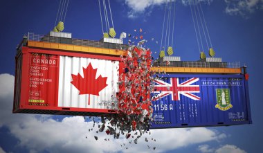 Kanada ve Britanya Virjin Adaları bayraklı kargo konteynerleri - 3D illüstrasyon