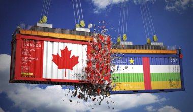 Kanada ve Orta Afrika Cumhuriyeti bayraklı kargo konteynerleri - 3 boyutlu illüstrasyon