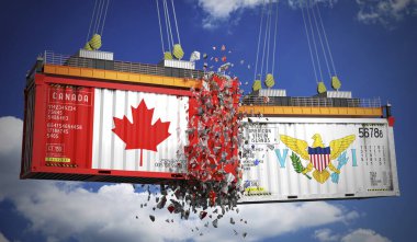 Kanada ve Amerikan Virjin Adaları bayraklı kargo konteynerleri - 3D illüstrasyon