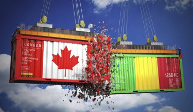 Kanada ve Mali bayraklı kargo konteynerleri - 3 boyutlu illüstrasyon