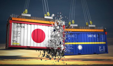 Japonya ve Nauru bayraklı kargo konteynerleri - 3 boyutlu illüstrasyon