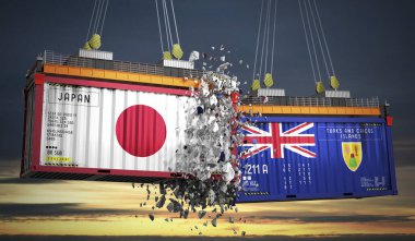 Japon, Türk ve Caicos Adalarının bayraklı kargo konteynerleri - 3D illüstrasyon