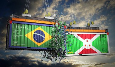 Brezilya ve Burundi bayraklı kargo konteynerleri - 3 boyutlu illüstrasyon